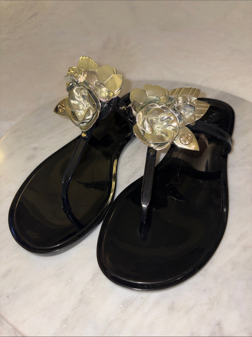 New Tory Burch Black Flower Jelly Sandals Size 7m